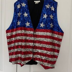 Men’s Patriotic Sequin Vest - Red, Blue, Silver width 24” length 26”